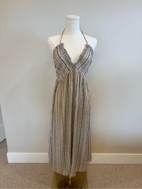 Halter Maxi Dress in Taupe Stripes